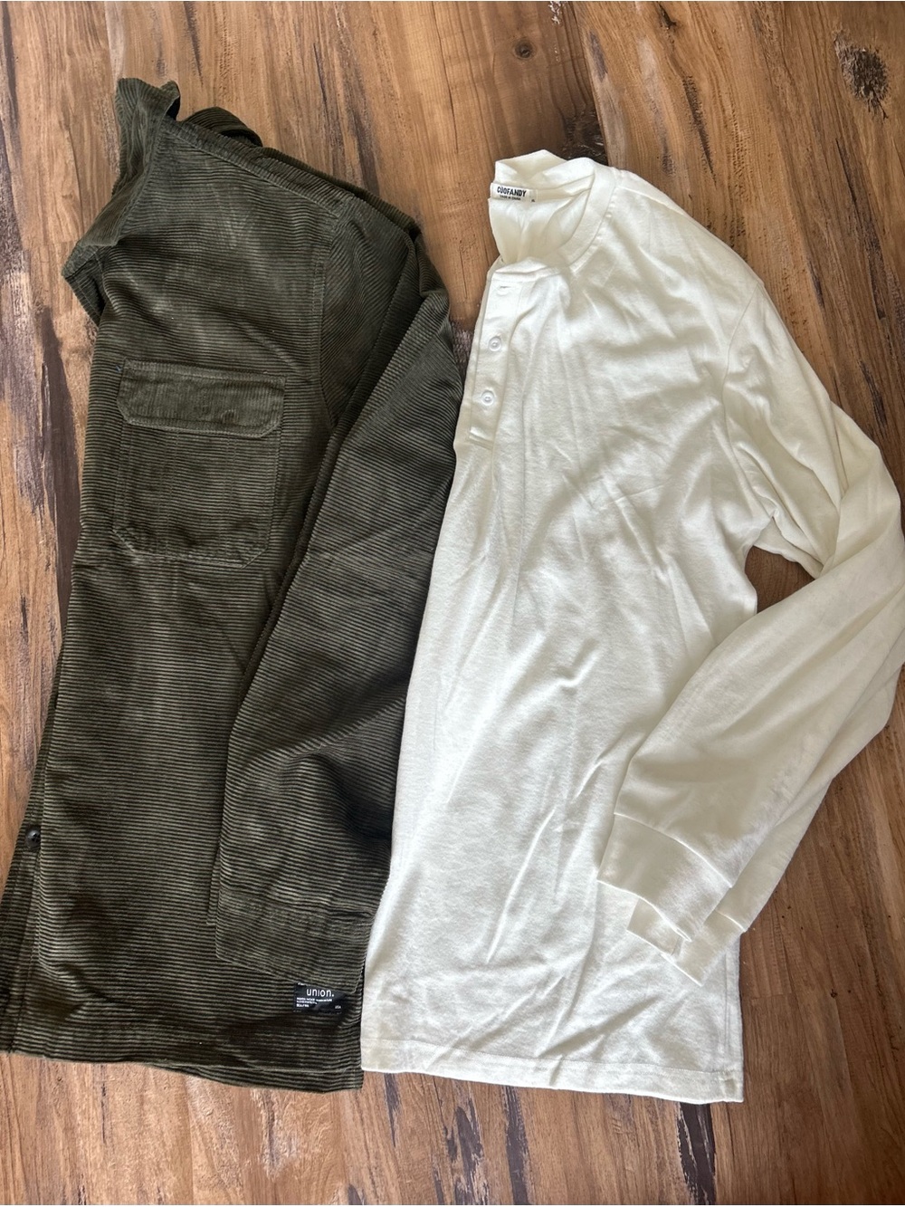 Men's Olive Corduroy Jacket & White Henley Combo